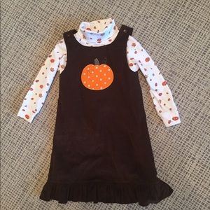 Fall corduroy dress with fall print turtleneck